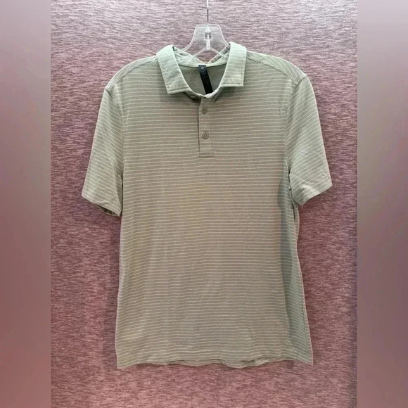 Lululemon Men’s Evolution Short Sleeve Polo Shirt Size Small Stripe Green White - Picture 1 of 7